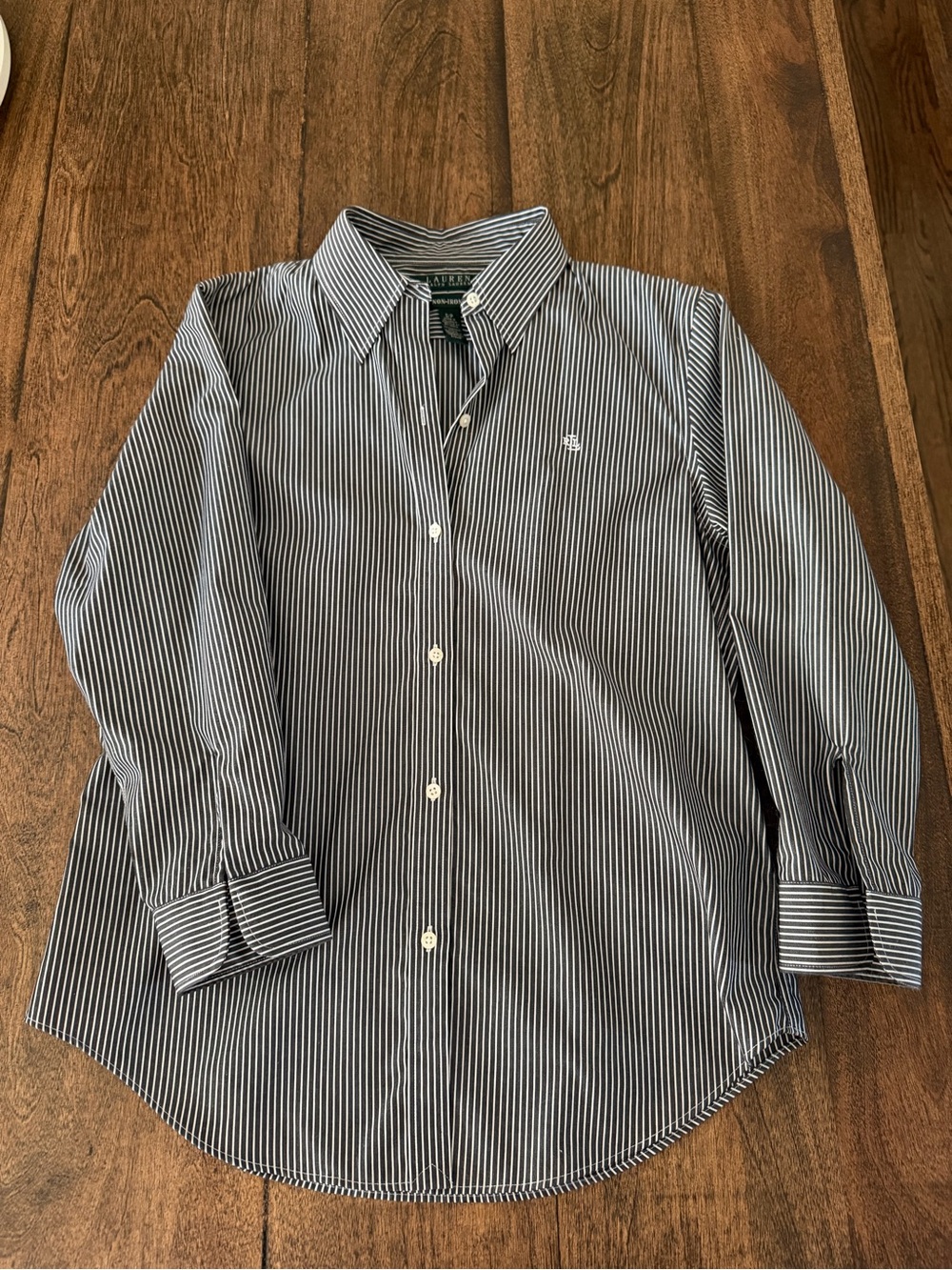 Ralph Lauren Navy and White Pinstripe Button-Down Shirt Size Petite Small